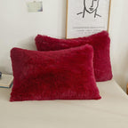 XeGe Faux Fur Fluffy Pillow Cases, Plush Shaggy Ultra Soft Furry Pillow Shams, Crystal Velvet Fuzzy Pillow Covers, Decorative Pillowcases for Bed Couch Sofa Zipper Closure, Set of 2 (King, Red)