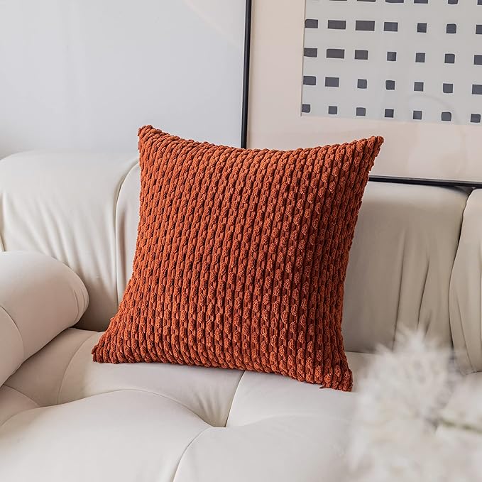 Kevin Textile Fall Soft Velvet Solid Square Decorative Cushion Cover Handmade Pillowcase with Hidden Zipper for Seasonal Autumn 2 Packs 18x18 Inch Burnt Brick