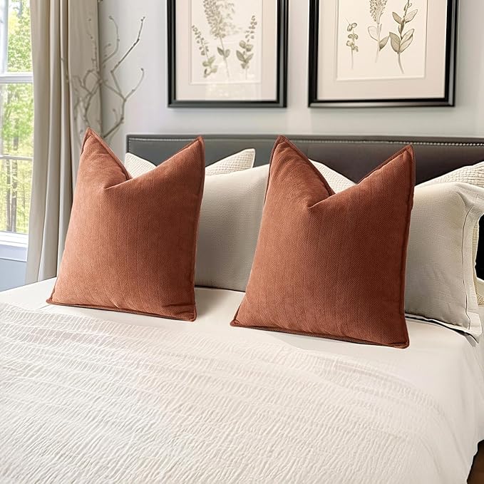 MIULEE Fall Pack of 2 Burnt Orange Decorative Pillow Covers 20x20 Inch Soft Chenille Luxurious Couch Throw Pillows Farmhouse Cushion Covers with Elegant Design for Sofa Bedroom Living Room Home Decor