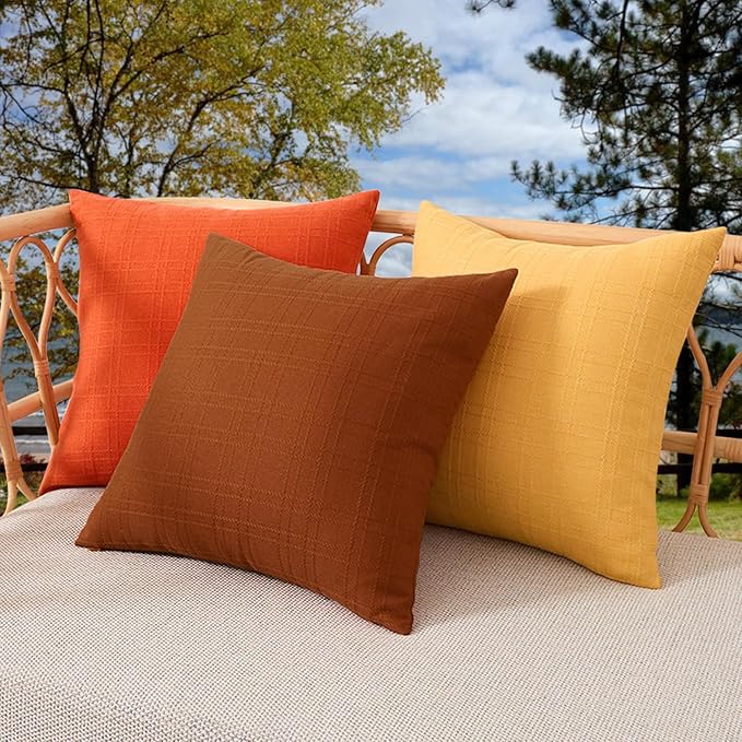 Kevin Textile Pack of 2 Outdoor Waterproof Pillow Covers Checkered Decorative Cushions Sham Throw Pillowcases Shell for Patio Tent Garden Couch Bed Sofa 22x22 Inch Burnt Orange