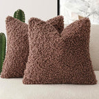 Foindtower 2 Pieces 16x16 Inch Red Brown, Faux Fur Throw Pillow Cover Accent Sherpa Furry Pillow Covers Fuzzy Soft Pillowcases Cozy Sheepskin Decorative Fleece Cushion Case for Bed Couch Living Room