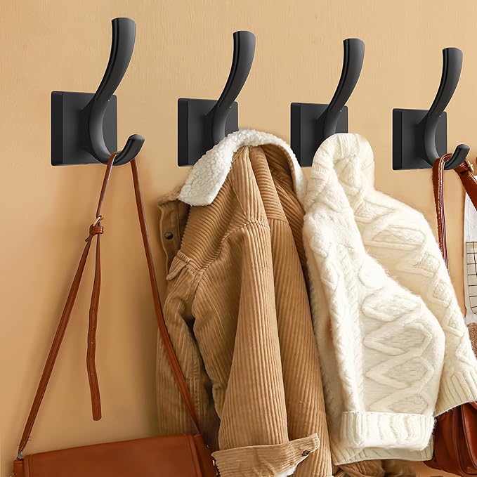 Black Wall Hooks Coat Hook, Towel Hooks Robe Hook for Bathroom, Entryway Mudroom Hooks for Hanging Coat Key Hat Backpack (8 Pack, Black)