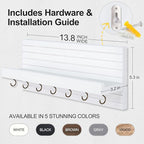 Key Holder Wall Mount, Entryway Mail Organizer with Shelf, Decorative Key Hanger with 7 Hooks Holds Leashes and Glasses, Includes Mounting Hardware (13.8” x 5.3” x 3.2”)