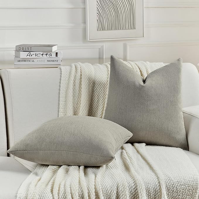 FUTEI Smoke Gray Chenille Decorative Throw Pillow Covers 24x24 Inch Set of 2,Soft Cozy Faux Linen Textured European Pillow Shams,Farmhouse Home Decor for Couch Living Room
