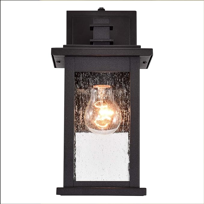 MICSIU Dusk to Dawn Sensor Outdoor Lighting Fixture, Textured Black Exterior Wall Sconce with Clear Seedy Glass, 12.25 Inch Outside Wall Lights for House,Garage, Patio, Doorway, Pathway, Balcony