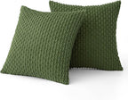 MIULEE Pack of 2 Decorative Throw Pillow Covers 20x20 Inch Soft Boho Striped Textured Corduroy Pillow Covers Modern Farmhouse Home Decor for Couch Bed Sofa Living Room Moss Green