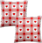 Love Hearts Throw Pillow Covers 18x18 Inch – Pack of 2 Red and White Checkered Plaid Romantic Cotton Hidden Zipper Pillowcases for Couch Sofa Chair Bed Porch Farmhouse Home Decor