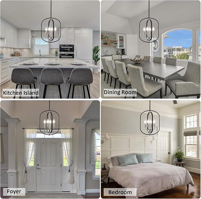 Black Nickel Chandelier Light, Modern Farmhouse Chandeliers for Dining Room Light Fixture, Adjustable Foyer Lighting Fixtures Small Rustic Kitchen Chandelier for Entryway Living Room Bedroom Hallway