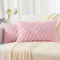 Pallene Pink Throw Pillow Covers 12x20 Set of 2, Soft Plush Faux Fur Decorative Lumbar Couch Pillow Covers for Sofa Bed Living Room Pillow Cases with 3D Diamond Pattern