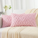 Pallene Pink Throw Pillow Covers 12x20 Set of 2, Soft Plush Faux Fur Decorative Lumbar Couch Pillow Covers for Sofa Bed Living Room Pillow Cases with 3D Diamond Pattern