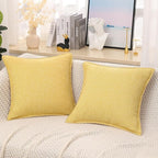 decorUhome Decorative Outdoor Throw Pillow Covers 18x18 Set of 2, Square Linen Rustic Neutral Farmhouse Euro Pillow Covers with Stitched Edge for Couch, Sofa, Living Room, Mustard Yellow