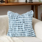 Boho Chenille Tufted Pillow Cover 20x20 Inch Set of 1, Farmhouse Striped Decorative Pillow Covers Accent Fluffy Neutral Square Pillowcases for Couch Sofa Bedroom Living Room, Blue White