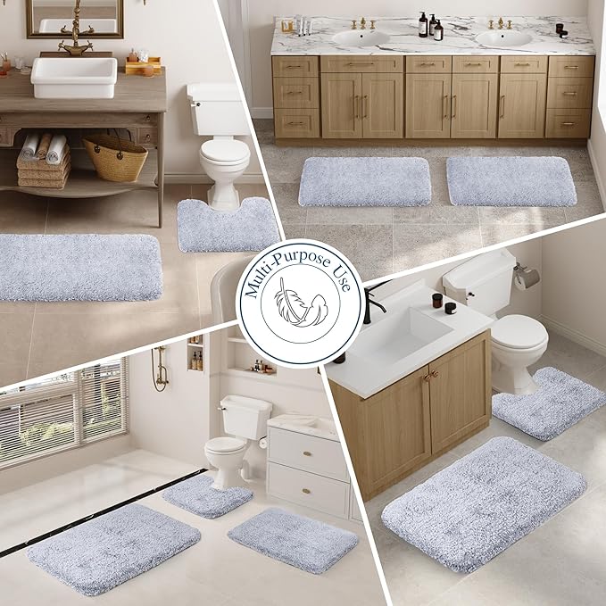 Walensee Large Bathroom Rug (24 x 72, Growing Blue) Extra Soft and Absorbent Shaggy Bath Mat Machine Washable Microfiber Non Slip Luxury Floor Mat