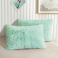 XeGe Faux Fur Throw Pillow Cases, Plush Shaggy Ultra Soft Pillow Covers, Fluffy Crystal Velvet Decorative Pillowcases, Furry Fuzzy Pillow Shams Zipper Closure, Set of 2 (King, Aqua Green)