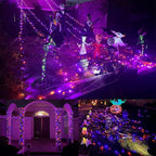 WATERGLIDE Extra Long 328FT Halloween Lights, 1000 LED Outdoor Fairy String Lights, Green PVC Copper Wire Christmas Light, Plug in 8 Modes & Waterproof for Tree Party Home Yard Decor, Orange&Purple