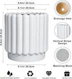 Ceramic Plant Pots - 9.6 Inch Ceramic Planters with Drainage Hole, Round Flower Pots for Indoor Plants, Modern Fluted Large Planter Outdoor, Home Room Decor, Gardening Gifts, White