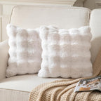 Pack of 2 Thick Plush Throw Pillow Covers Fluffy Wave Faux Fur Decorative Cushion Covers Soft Wool Pillowcase for Sofa Couch Livingroom 24x24 Inch White