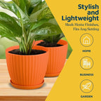 Yellow 6-Inch Plant Pots with Drainage & Saucers 6 Pack, Indoor & Outdoor Planters for Houseplants, Herbs, and Flowers, Durable & Weatherproof Material, Stackable, Lightweight, Minimalist Design