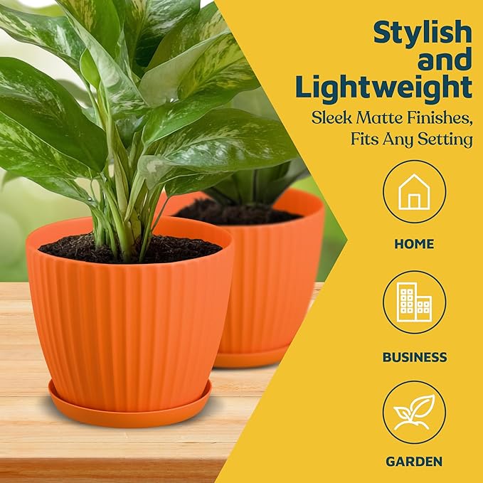 Yellow 6-Inch Plant Pots with Drainage & Saucers 18 Pack, Indoor & Outdoor Planters for Houseplants, Herbs, and Flowers, Durable & Weatherproof Material, Stackable, Lightweight, Minimalist Design