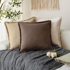 Foindtower Set of 2 Decorative Linen Fringe Throw Pillow Covers Boho Farmhouse Cushion Cover with Tassels Soft Accent Pillowcase for Couch Sofa Bed Living Room Home Decor,18×18 Inch,Reddish Brown