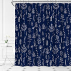 Navy Blue Floral Shower Curtain Rustic Flower Farmhouse Plant Cute Leaves Retro Botanical Vintage Bathroom Curtain Set with Hooks(70" WX70 H)