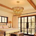 Boho Rattan Chandelier Farmhouse 6-Lights Hand-Woven Bamboo Chandelier Light Fixture Vintage Rustic Wicker Rattan Golden Chandeliers for Dining Room, Bedroom, Kitchen, Living Room, E12