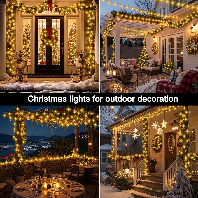 echosari 400 LED Christmas String Lights, Extra Long 66Ft Outdoor String Lights End-to-end Plug in with Remote Timer for Garden Patio Christmas Tree Decor (Warm White)