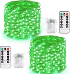 JMEXSUSS 2 Pack Green Fairy Lights Battery Operated, Total 200 LED 66ft Twinkle String Lights with Remote, 8 Modes Halloween Lights for Tree Wreath Fireplace Indoor Outdoor Xmas Halloween Decor
