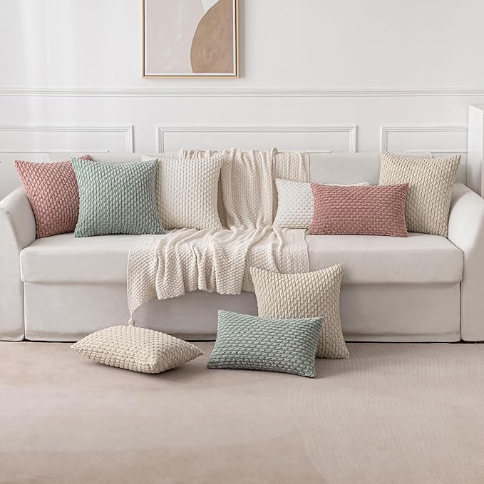 MIULEE Pack of 2 Decorative Throw Pillow Covers 18x18 Inch Soft Boho Striped Textured Corduroy Pillow Covers Modern Farmhouse Home Decor for Couch Bed Sofa Living Room Greyish Green