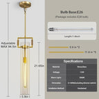 Modern Gold Pendant Light Set of 2, 21.6'' Pendant Lights Kitchen Island, Adjustable Height Brass Glass Pendant Light Fixtures, Large Pendant Lights for Dinning Room Farmhouse Bathroom
