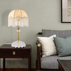 Eapmic Table Lamp,Bedside End Table Lamp Traditional Nightstand Desk Lamp Beaded Tassel Lamp with Shade for Living Bedroom Office(Retro,Style 2)