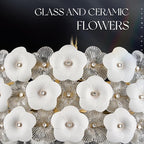 Modern 24" Flower Glass Chandelier Luxury Gold 8 Lights Ceiling Pendant Light Fixture for Living Dining Room Foyer Entryway Kitchen Bedroom, E12