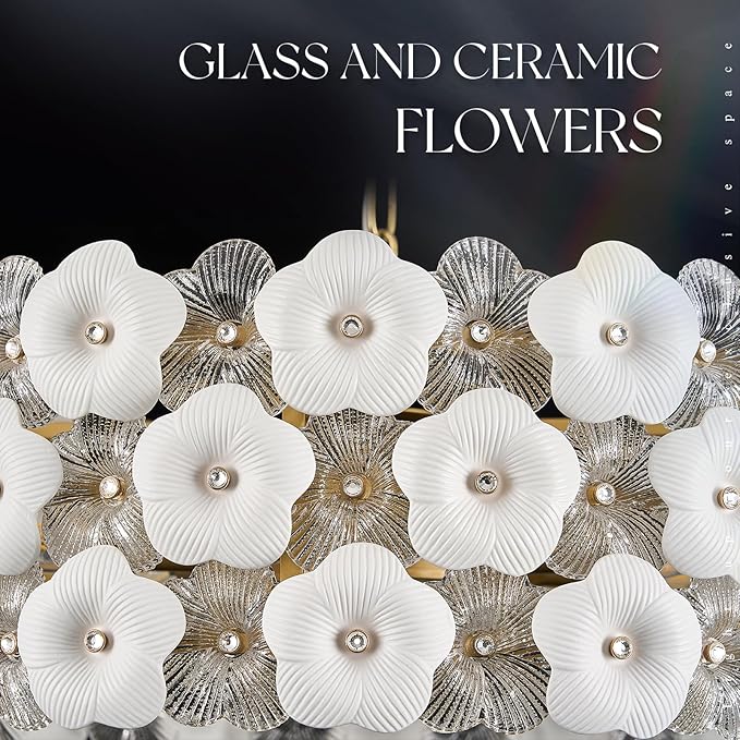 Modern 24" Flower Glass Chandelier Luxury Gold 8 Lights Ceiling Pendant Light Fixture for Living Dining Room Foyer Entryway Kitchen Bedroom, E12