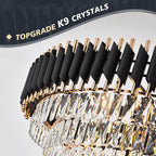 7-Tier Black Gold Crystal Chandelier 35.5’’ 18-Light Modern Crystal Pendant Chandelier Ceiling Light Fixture Hanging Lighting for Living Room Villa Restaurant Foyer High Ceiling