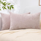 decorUhome Chenille Blush Pink Throw Pillow Covers 12x20 Inch Set of 2, Decorative Soft Couch Pillow Covers Solid Dyed Accent Velvet Farmhouse Neutral Rectangle Pillow Cases for Sofa Living Room