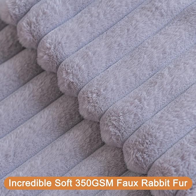 Double-Sided Faux Fur Plush Throw Pillow Covers 16x16 Set of 2 Fuzzy Striped Soft Cozy Pillowcase Luxury Decorative Pillows Square Shaggy Cushion Covers for Couch Sofa Bed,Light Grey