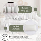Boho Lumbar Pillow Covers Set of 2-12x20 Inch Sage Green Striped Decorative Farmhouse Coastal Accent Long Boho Throw Pillows for Couch, Neutral Textured Pillowcases for Bed, Sofa Home Decor