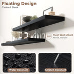 Floating Shelves for Wall with Invisible Brackets, Wall Mounted Engineered Wood Shelves with Wood Grain for Living Room, Bedroom, Bathroom, Kitchen Decor and Storage, Oak, 48"L Set of 2, Black