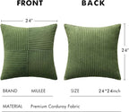 MIULEE Moss Green Corduroy Pillow Covers Pack of 2 Boho Decorative Spliced Throw Pillow Covers Soft Solid Couch Pillowcases Cross Patchwork Textured Cushion Covers for Living Room Bed Sofa 24x24 inch