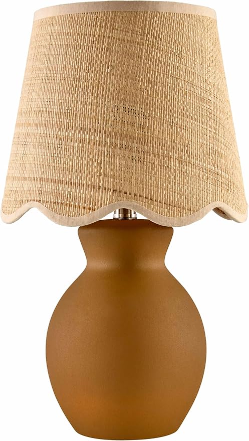 BoutiqueRugs Liliac Boho Ceramic and Jute Bedside Table Lamp for Bedroom Nightstand - End Side Lighting for Living Room - Shade Rattan - Brown, Beige - 15" H