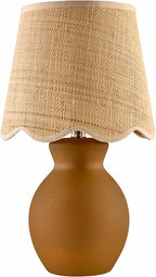 BoutiqueRugs Liliac Boho Ceramic and Jute Bedside Table Lamp for Bedroom Nightstand - End Side Lighting for Living Room - Shade Rattan - Brown, Beige - 15" H