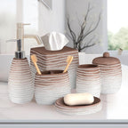 6-Piece Bathroom Accessories Set – Soap Dispenser, Toothbrush Holder, Tumbler, Soap Dish, Cotton Swab Jar & Toilet Brush – Modern Bathroom Decor Set (Antonetta)