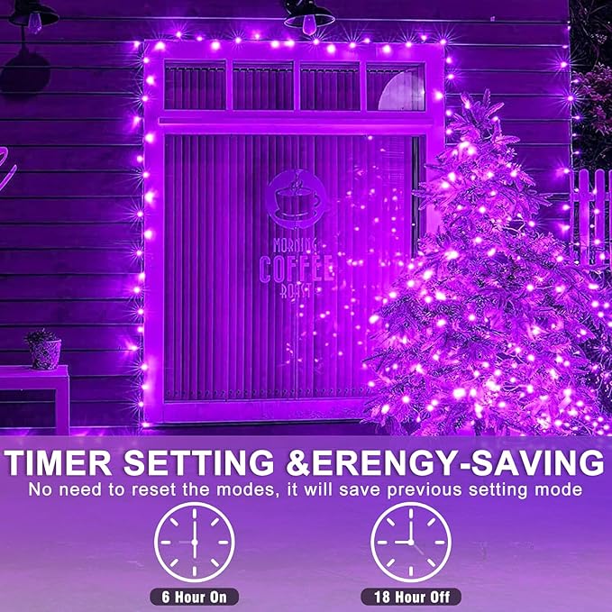 600 LED Purple Halloween Lights Indoor Outdoor, 197FT Halloween String Lights Waterproof 8 Modes Plug in Purple String Lights for Christmas Tree Bedroom Party Home Thanksgiving Decorations