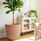 Worth Garden Round Large Planter Pot Set of 2, 17.5" Dia x 15.5" H - Durable Plastic Terracotta Plant Tree Pots with Vertical Stripe Textured Finish, Drainage Hole for Indoor Outdoor Front Porch Patio