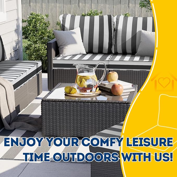 AAAAAcessories Outdoor Deep Seat Cushions, Waterproof, Fade-Resistant Patio Furniture Replacement Cushions, 23.5" x 25.5" x 5" + 23.5" x 19", Set of 2, Gray Cabana Stripe