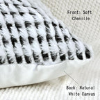 Boho Chenille Tufted Pillow Cover 24x24 Inch Set of 1, Farmhouse Striped Decorative Pillow Covers Accent Fluffy Neutral Square Pillowcases for Couch Sofa Bedroom Living Room, Black White