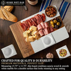 HomeWetBar Personalized Charcuterie Board Gift Set | Custom 15.75" x 11.75" White Marble & Acacia Wood Cheese Board with Serving Bowls | Perfect Housewarming + Wedding + Couples Gift Idea