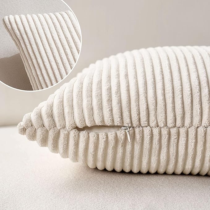 MIULEE Winter Pack of 2 Corduroy Pillow Covers Soft Soild Cushion Cases Decorative Square Throw Pillow Covers Cream White Pillowcases for Sofa Bedroom Car 16 x 16 Inch 40 x 40 Cm
