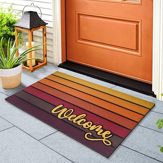 Bulijojo Sunset Orange Entrance Door Mat Large 17 x 30 Inch Entry Way Doormat Front Door Rug Outdoor Heavy Duty Welcome Mat, Non Slip Rubber Back Low Profile