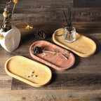 Koville Natural Travertine Tray for Bathroom Vanity, Noble Golden Yellow Bathroom Marble Trays for Countertop Organizer, Decorative Home Décor Catchall Tray for Perfume, Candles, Jewelry Dish Trays